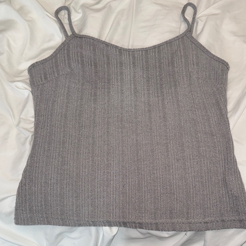 Gray Ribbed Knit Women's Top